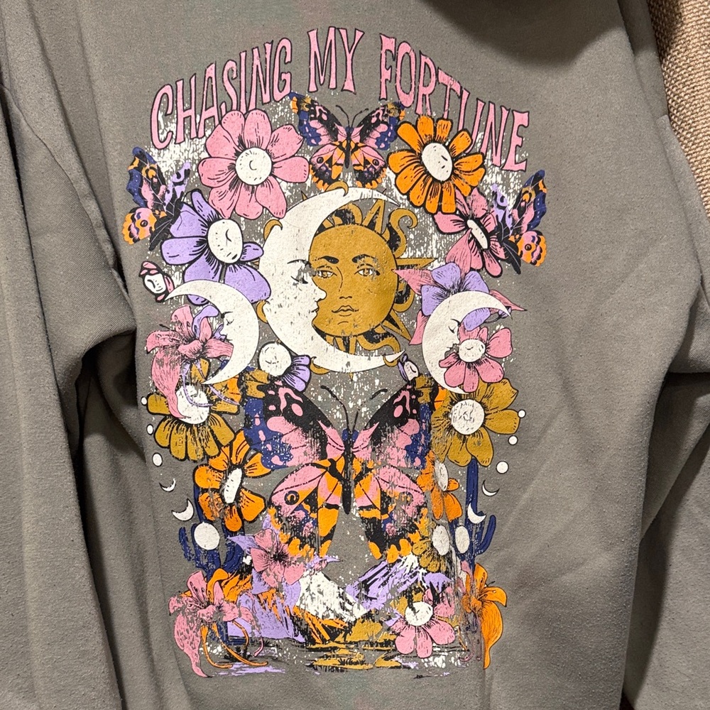 Chasing My Fortune Graphic Hoodie in Gray